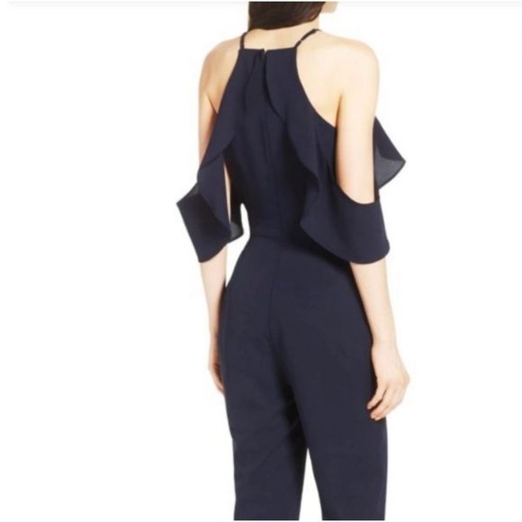 Adelyn Rae Navy Blue Cold Shoulder Jumpsuit S - Picture 2 of 8